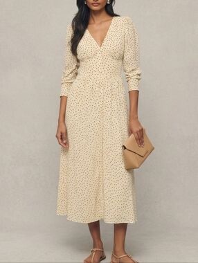 Reformation Liara Dress Size 4 Fits Small Cream With Black Polkadots Formal Work